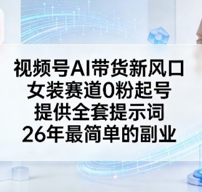 视频号AI带货新风口，女装赛道0粉起号，提供全套提示词，26年最简单的副业